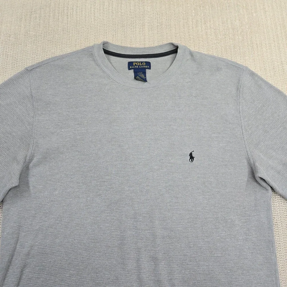 Polo Ralph Lauren Thermal Shirt Mens Large Long Sleeve Gray‎ Crewneck Pony Logo